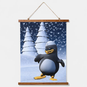 Cute Winter Sailor Penguin Snowy Holiday Art Hanging Tapestry