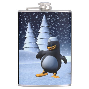 Cute Winter Sailor Penguin Snowy Holiday Art Hip Flask