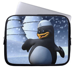 Cute Winter Sailor Penguin Snowy Holiday Art Laptop Sleeve