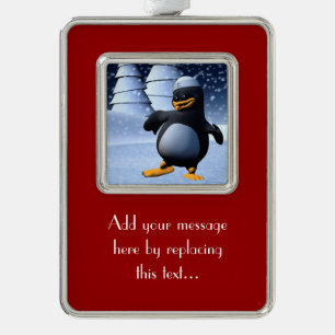 Cute Winter Sailor Penguin Snowy Holiday Art Silver Plated Framed Ornament