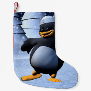 Cute Winter Sailor Penguin Snowy Holiday Art Small Christmas Stocking