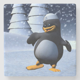 Cute Winter Sailor Penguin Snowy Holiday Art Stone Coaster