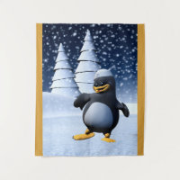Cute Winter Sailor Penguin Snowy Holiday Art