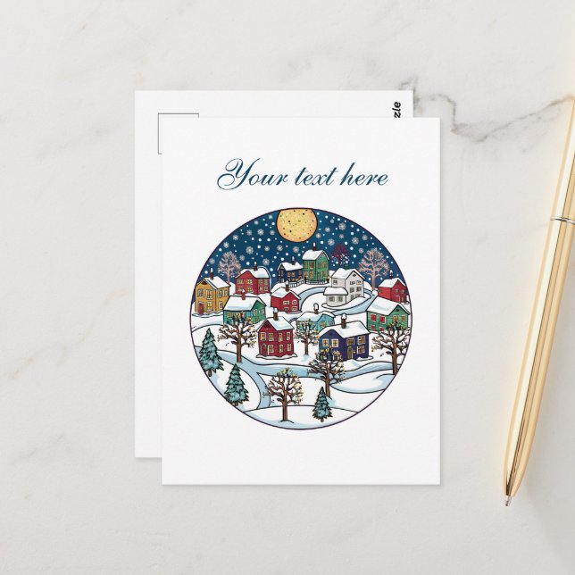 Cute Winter scene customisable  Postcard (Front/Back In Situ)
