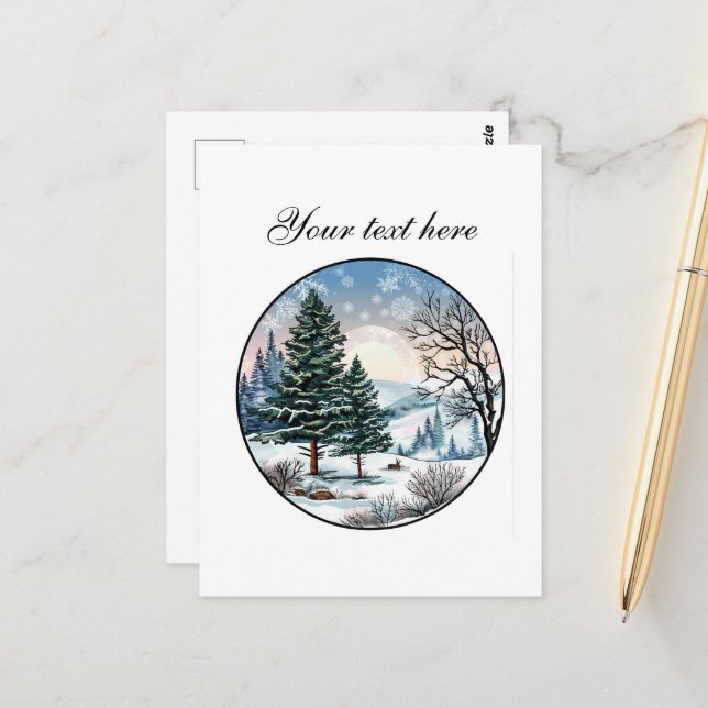 Cute Winter scene customisable  Postcard (Front/Back In Situ)