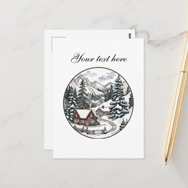 Cute Winter scene customisable  Postcard (Front/Back In Situ)