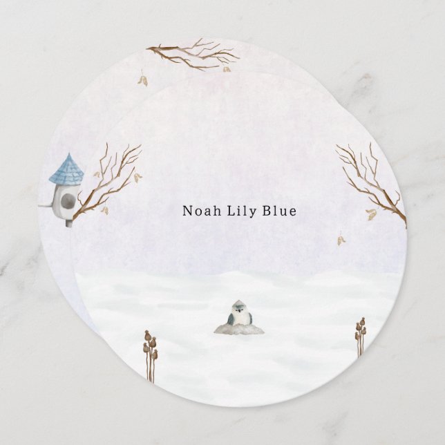Cute Winter Scene With Little Bird In The Snow Invitation (Front/Back)