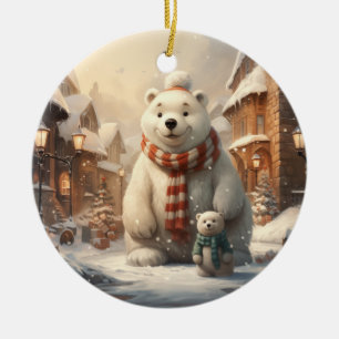 Cute winter scenes ceramic ornament