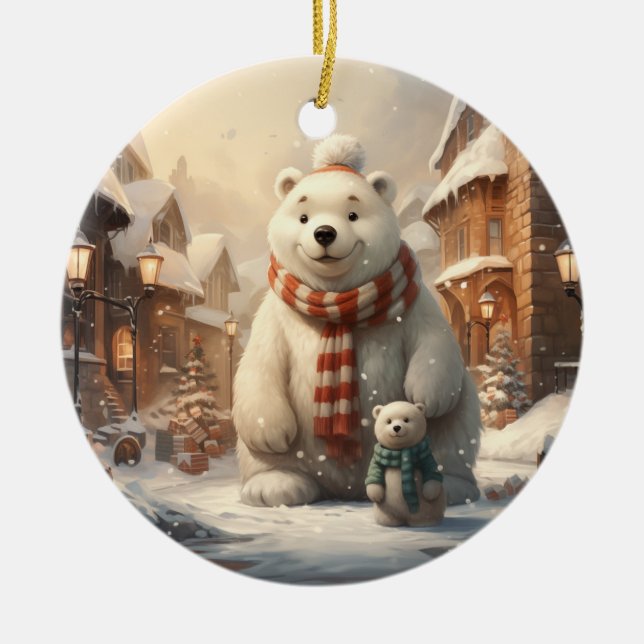 Cute winter scenes ceramic ornament (Front)