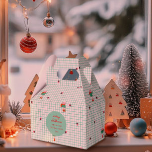 Cute Winter Sheep & Acorns on Mint Grid- Christmas Favour Box
