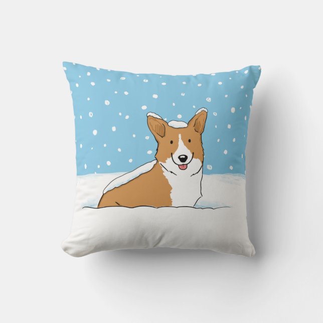 Cute Winter Snow Corgi Cartoon Dog Fun Pet Lover's Cushion (Front)