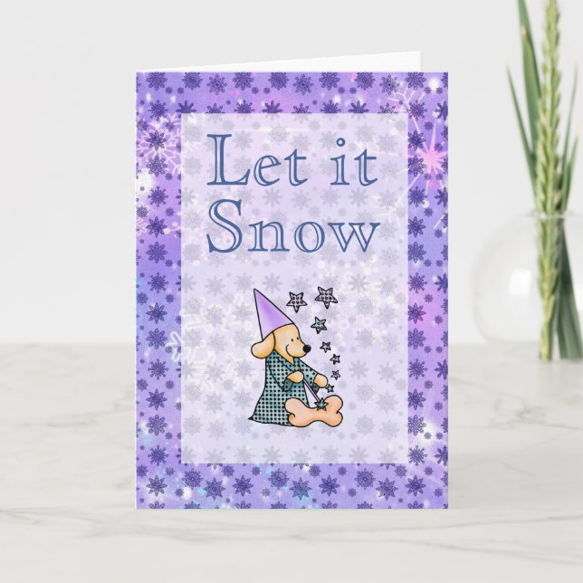 Cute Winter Snowflakes Blue Baby Dog Holiday Card (Front)