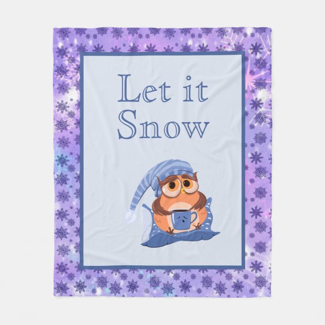 Cute Winter Snowflakes Blue Baby Owl Cap Fleece Blanket (Front)