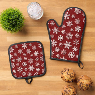 Cute Winter snowflakes tiled pattern Oven Mitt & Pot Holder Set
