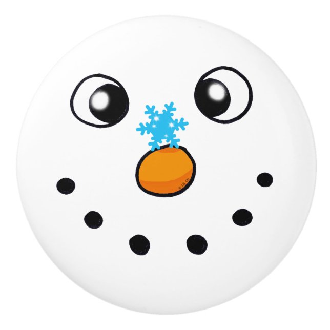 cute winter snowman and snowflake - festive ceramic knob (Front)