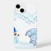 Cute winter snowman and wind