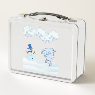 Cute winter snowman and wind metal lunch box