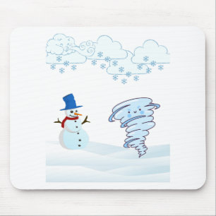 Cute winter snowman and wind mouse pad
