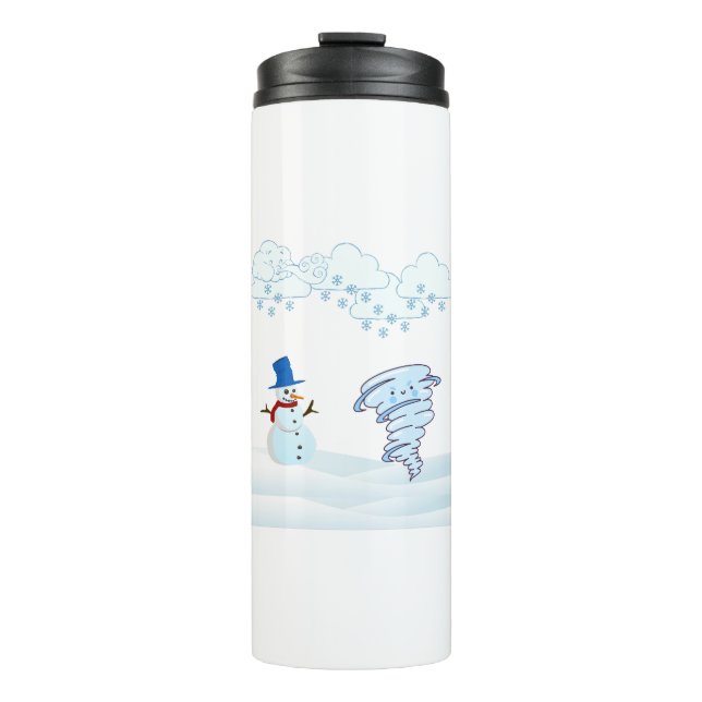 Cute winter snowman and wind thermal tumbler (Front)