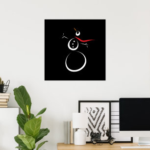 Cute Winter Snowman Black Poster