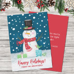 Cute Winter Snowman Christmas Happy Holidays Card<br><div class="desc">Share your Christmas greetings with this loveable snowman Christmas holiday card. It features a cute snowman on a snowy night. Perfect to send to your family and friends. Easy to personalise with your message and name. Designed for you by Blackberry Boulevard.</div>
