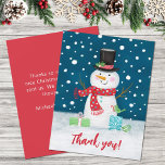 Cute Winter Snowman Christmas Thank You Holiday Card<br><div class="desc">Show your gratitude this Christmas with this loveable snowman holiday thank you card. It features a cute snowman on a snowy night. Perfect to send to your family and friends. Easy to personalise with your message and name. Designed for you by Blackberry Boulevard.</div>