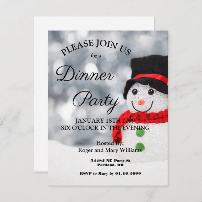Cute Winter Snowman Dinner Party Invitation (Front/Back)