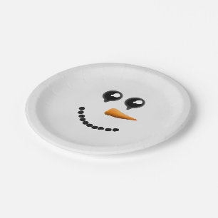 Cute Winter Snowman Face Paper Plate