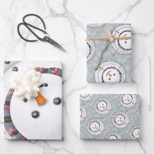 Cute Winter Snowman Gazing Up Winter Holiday Wrapping Paper Sheet