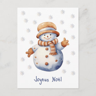 Cute Winter Snowman Joyeux Noël Postcard