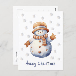 Cute Winter Snowman Merry Christmas Holiday Postcard
