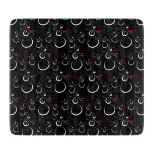 Cute Winter Snowman Pattern Black Cutting Board