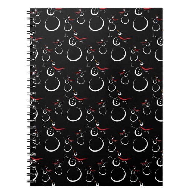 Cute Winter Snowman Pattern Black Notebook (Front)