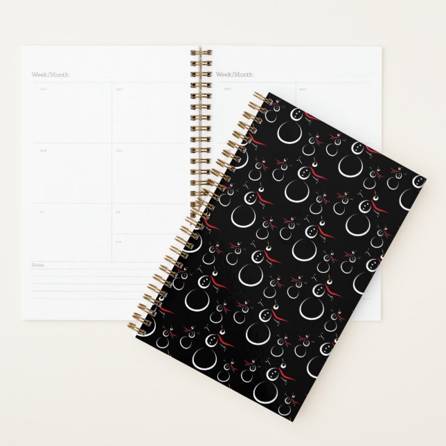 Cute Winter Snowman Pattern Black Planner (Display)