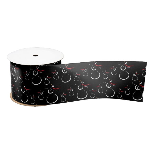 Cute Winter Snowman Pattern Black Satin Ribbon (Spool)
