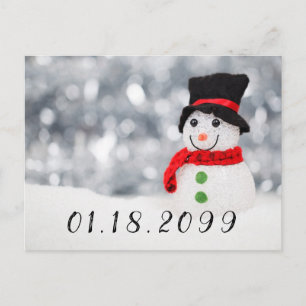 Cute Winter Snowman w Red Scarf and Black Top Hat Announcement Postcard
