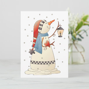 Cute Winter Snowwoman with Lantern  Invitation
