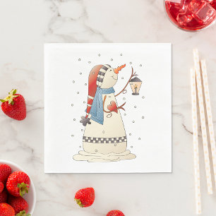 Cute Winter Snowwoman with Lantern  Napkin