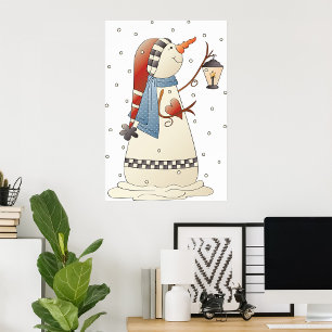 Cute Winter Snowwoman with Lantern  Poster