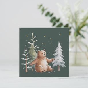 Cute Winter Snowy Bear Whimsical Woodland Winter  Invitation