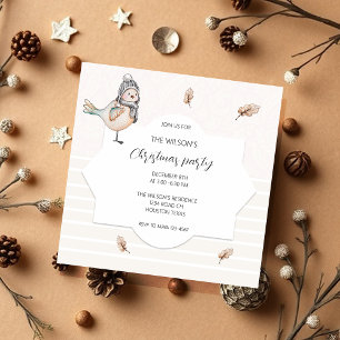 Cute Winter Sparrow Illustration Watercolor Art Invitation