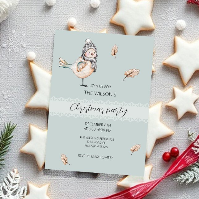 Cute Winter Sparrow Illustration Watercolor Art Invitation (Creator Uploaded)