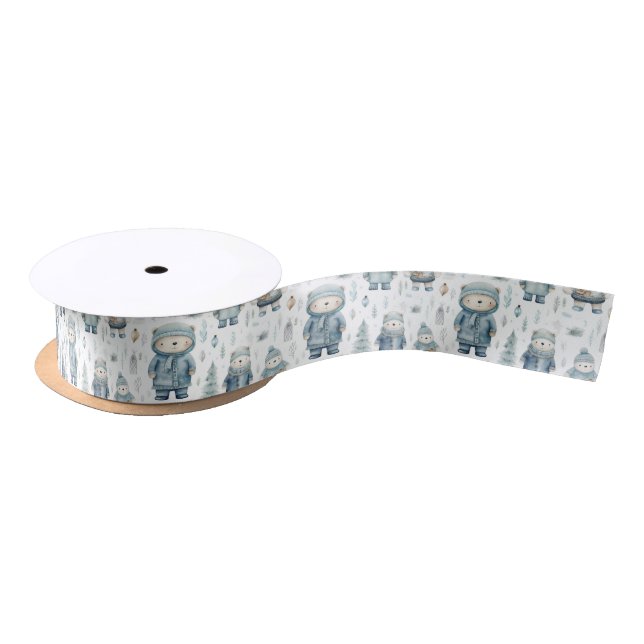 Cute Winter Teddy Bear Pattern Satin Ribbon (Spool)