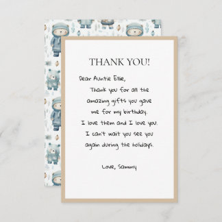 Cute Winter Teddy Bear Pattern Thank You Card