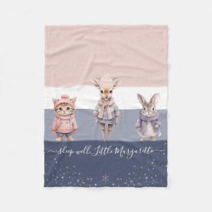 Cute winter theme pastel colour deer custom name fleece blanket