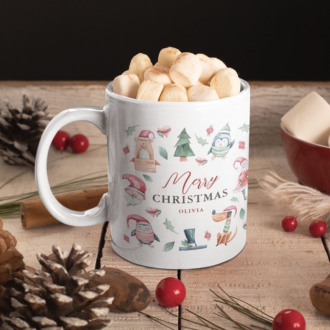 Cute Winter Watercolor Merry Christmas  Coffee Mug (Creator Uploaded)