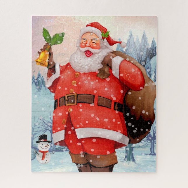 Cute Winter Watercolor Santa Claus Snowman Jigsaw Puzzle (Vertical)