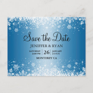 Cute winter wedding save the date postcard