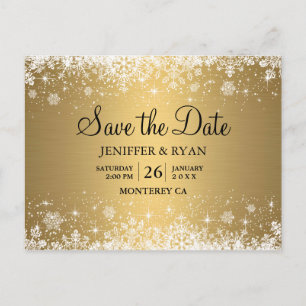 Cute winter wedding save the date postcard