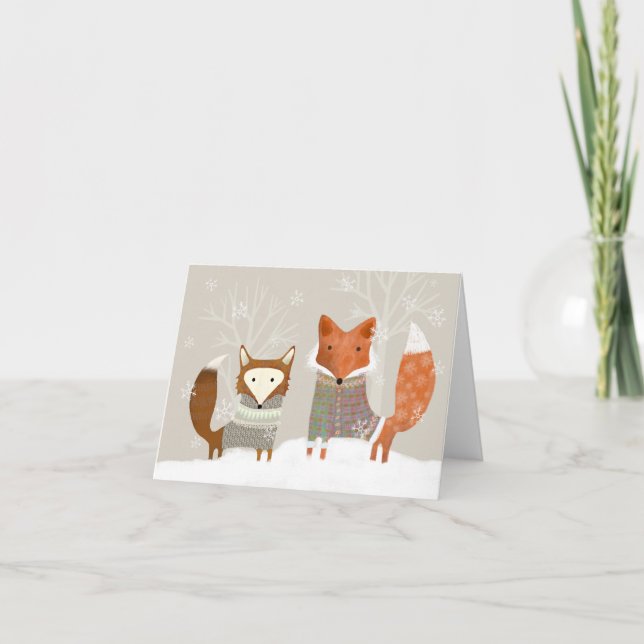 Cute Winter Wonderland Fox Holiday Greeting Card (Front)